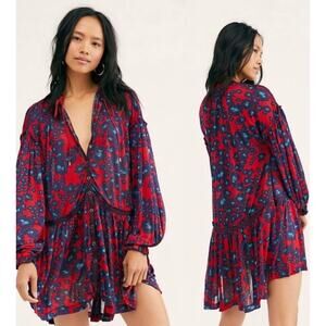 Free People Red and Blue Animal print tunic top. Small
